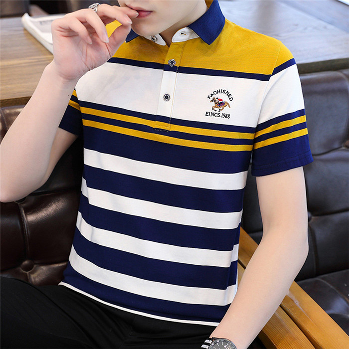 100% Cotton Men's Polo Shirts Casual Slim Mens Short Sleeve Shirts Embroidered Men Striped Clothing Summer Boy Polos Shirts Plus Size