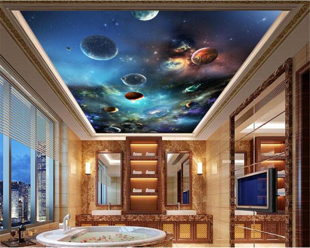 

WELLYU Advanced decorative painting wall paper cosmos solar system ceiling papel de parede 3d wallpaper background tapety3D, As pic