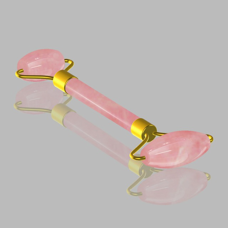 Natural Pink Crystal Jade Roller Double Head Rose Quartz Massage Roller Real Stone Facial Massager Guasha Tool Set with Box-image-546708788