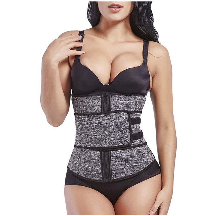 

Women's Double belt zipper ladies shapewear waist support Plus size sport Rubber corset waist trainer, Grey