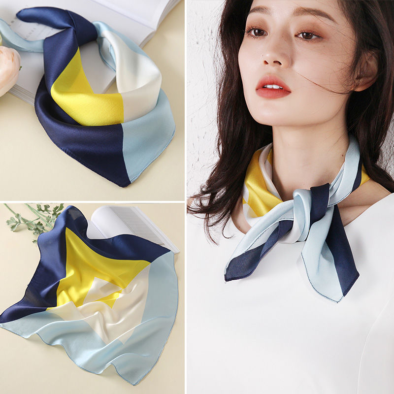 

100% Silk Small Scarf Female Small Square Scarf All-match Fashion Silk High-End New Neckerchief Hangzhou, White