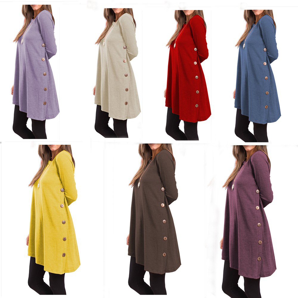 Spot 2021 European explosion models hot women's new long sleeve irregular skirt button T-shirt support mixed batch