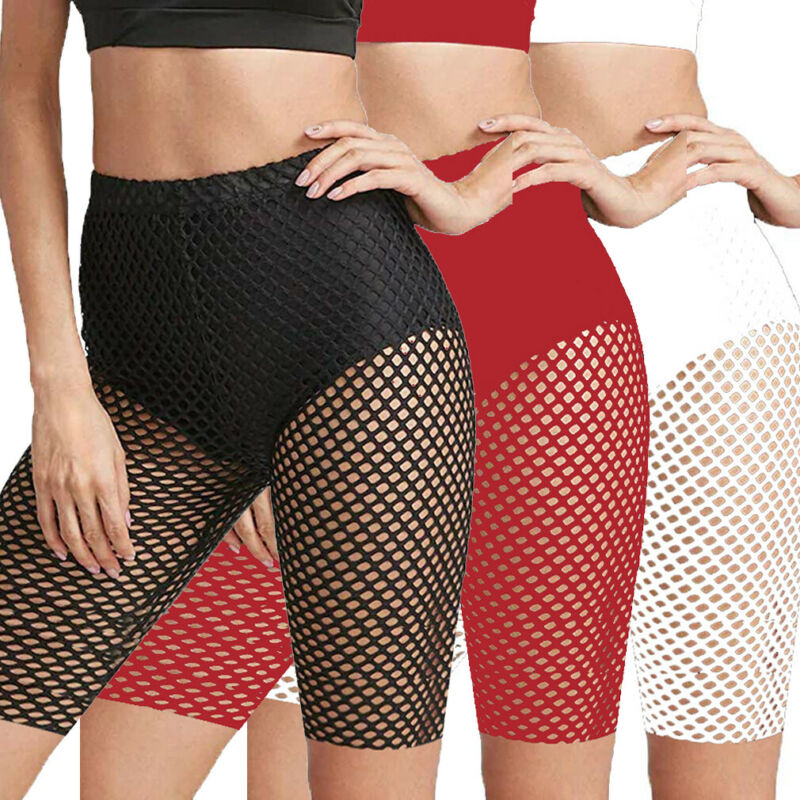 

Women See Through Fishnet Shorts Legging Mesh Sheer Pant Cycling Bikini Cover Up