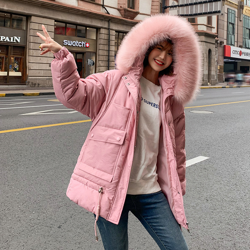 

2019 New Arrival Fashion Parka Jackets Women Cotton Padded Warm Thicken Ladies Coat Loose Women Winter Parka With Fur Collar, Black
