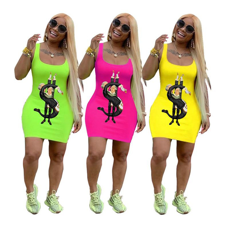 

Spoof Brand Women Tank Top Skirt Long T Shirt 2019 designer woman summer dresses Sleeveless bodycon mini dresses party club dresses C71108, Random mixed color