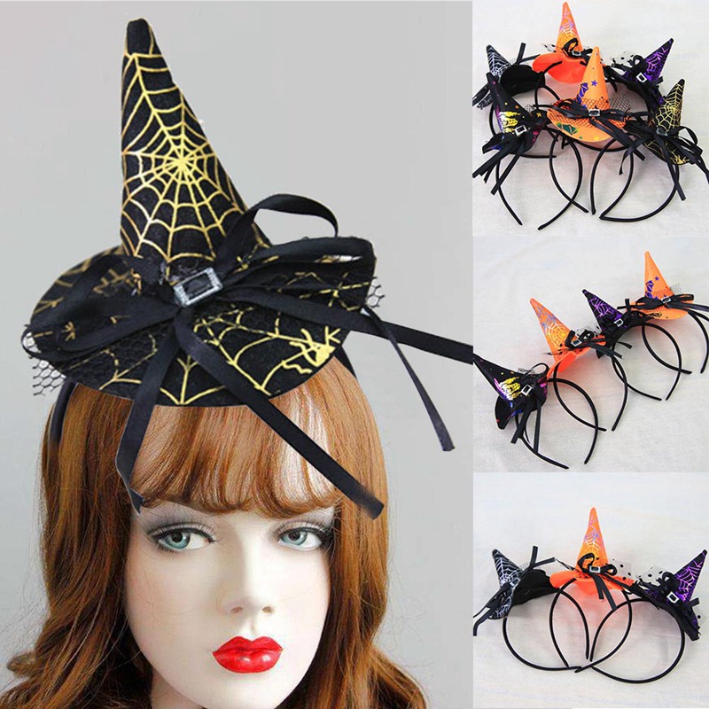 

1PCS Christmas Witch Head Buckle Halloween Party Props Point Cap Small Hat Headdress Witch Headband Performance Entertainment