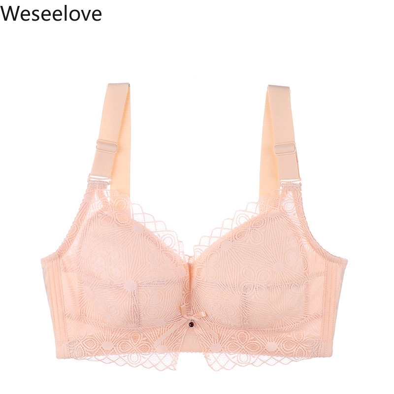

Weseelove Ultra-Thin Push-up Breast Soutien Gorge Lace Bralette Woman Sexy Adjustable Plus Size Bra Bow Underwear Women M08-1, Black