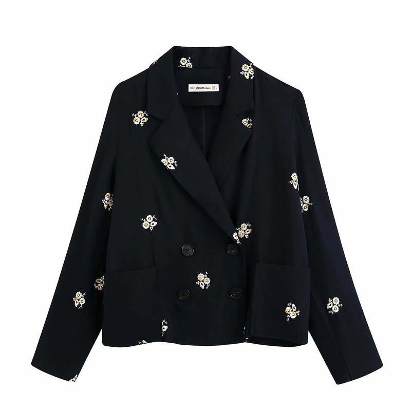 

wind temperament of women's clothing wholesale new spring and summer 2020 leisure suit jacket pocket embroidery, Black