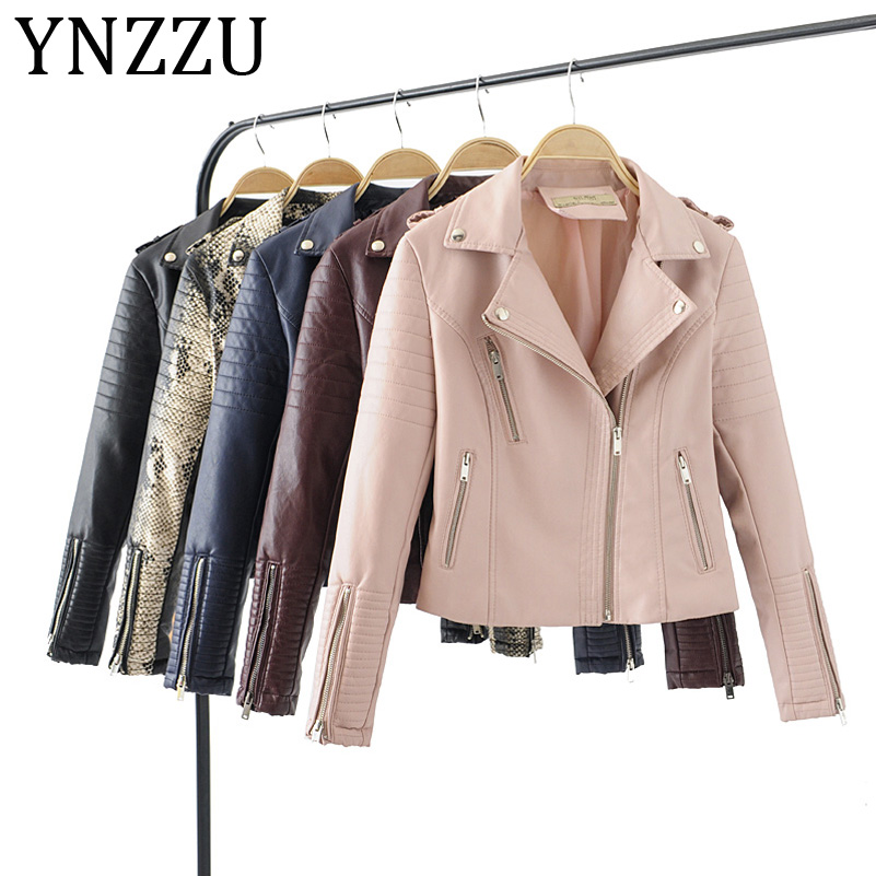 

YNZZU 2019 Autumn Classic Design Women Soft PU Leather Jacket Short Biker Jacket Lady Rivet Zipper Cool Coat Streetwear A1006, Burgundy