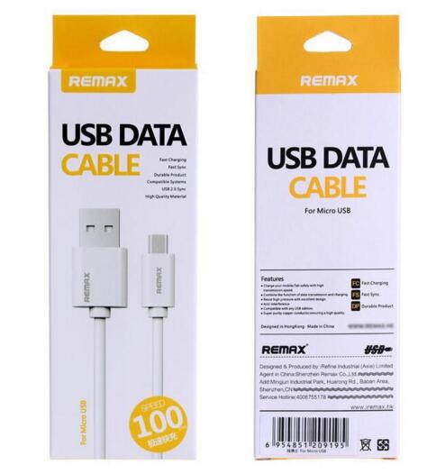 

Original Remax Fast speed Charging data Cable Micro USB Cable for Samsung Sony HTC Huawei USB Cable with retail package, White