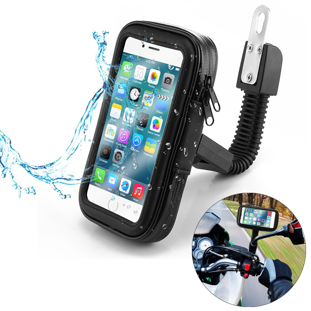 

Waterproof Motorcycle Motorbike Phone Holder Cell Phone Mount Bracket for Scooter Rearview Mirror Stand for iPhone Xiaomi, Black