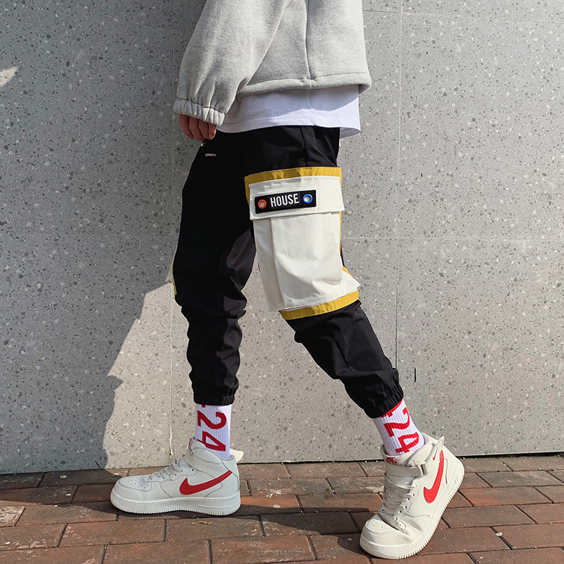 

2019 Male Trousers Elastic Harem Pants Hip Hop Streetwear Leisure Cotton Casual Pants Patchwork Joggers Sweatpants M-3XL, K221 green