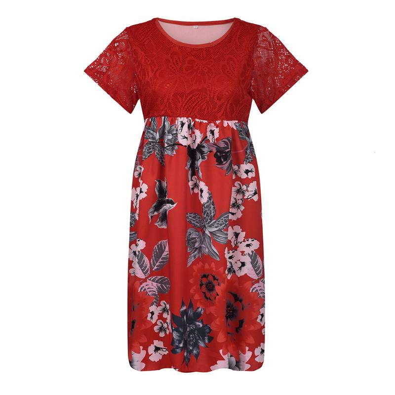 

Autumn Fashion Women Printed Dresses Casual Lace Cutout Short-sleeved Dress Holiday Beach Party Ladies Midi Dresses Vestidos, Black