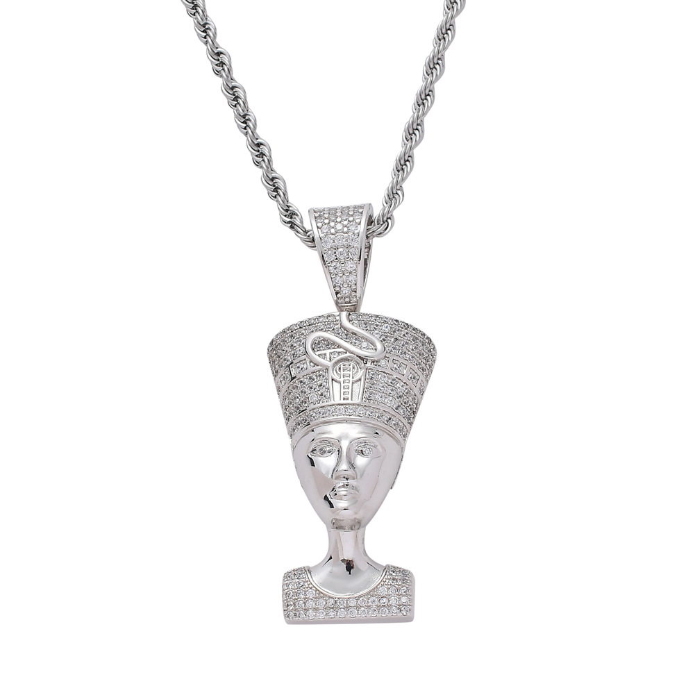 

Bling Bling CZ Jewelry Egyptian Pharaoh Pendant Iced Out Cubic Zircon Necklace Hip Hop gift Jewelry drop jewelry, Silver