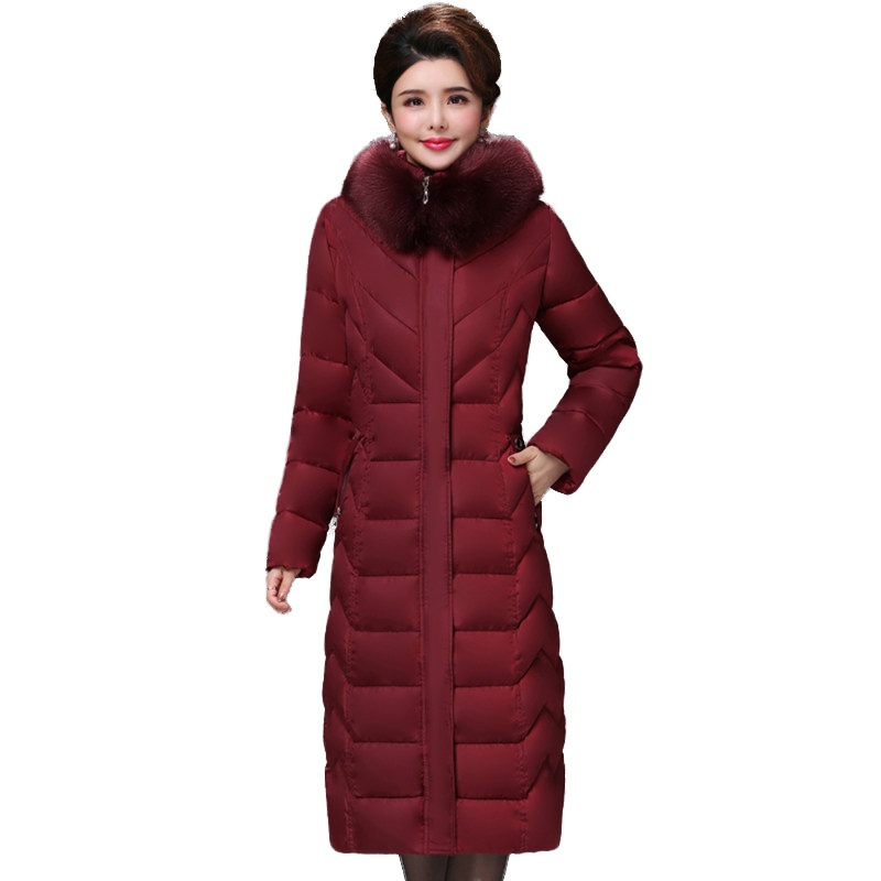 

European style 2019 High Quality Winter Jacket Women X-long Fur Collar Hooded Female Plus Size 5XL 6XL Coat Warm Womens Parka, Black