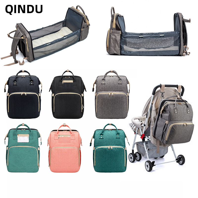 

2in1 baby organizer Nappy Bag Backpack Portable Large Capacity Multifunctional Newborn Care Houlders Folding Crib Diaper Bags, Black