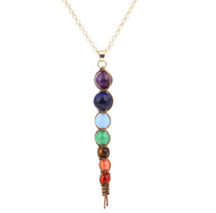 

Seven-coloured beads Shambala braided Necklace Natural Stone Chakra Amethyst Sweater Chain The Best Gift for Valentine's Day