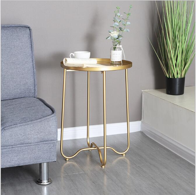 Sofa balcony folding tea table Living Room Furniture The golden side bedroom Nordic light luxury metal iron tables-image-478153575