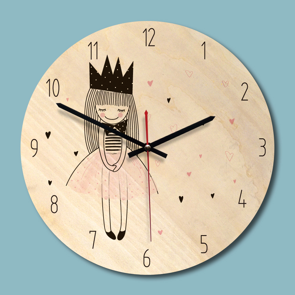 

New wooden printed picture wall clock lovely girl reloj de pared children's room environmental silent Horloge Y200109