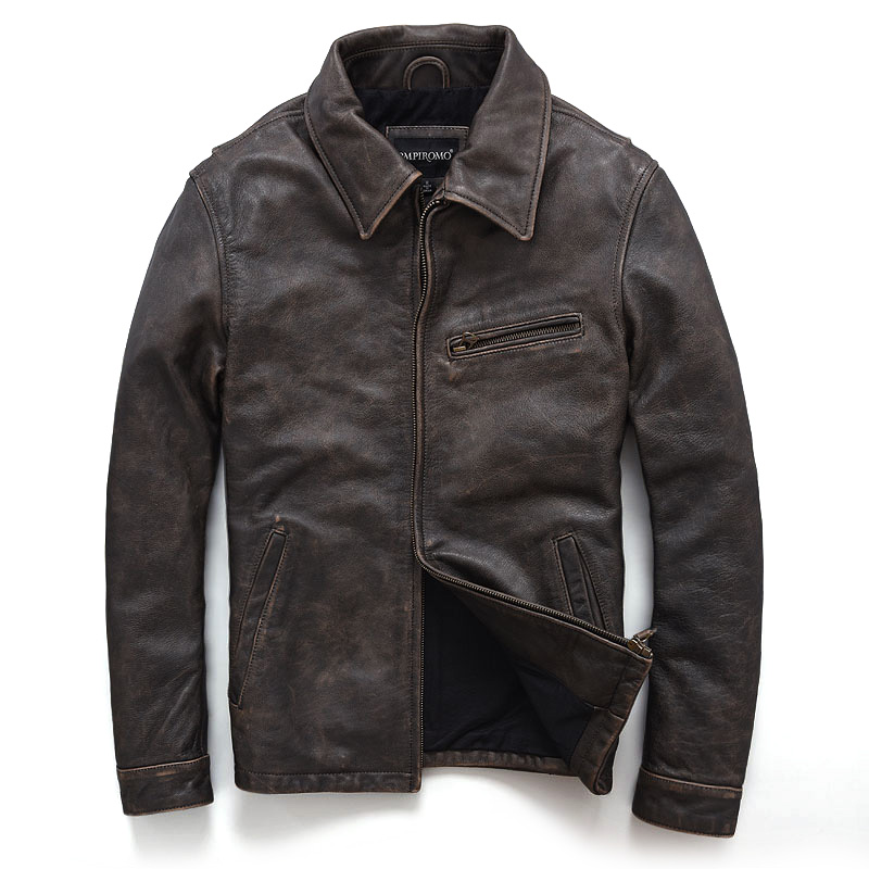 

2019 First layer cowhide leather jackets cow genuine leather lapel stand collar men motorcycle jackets, Black