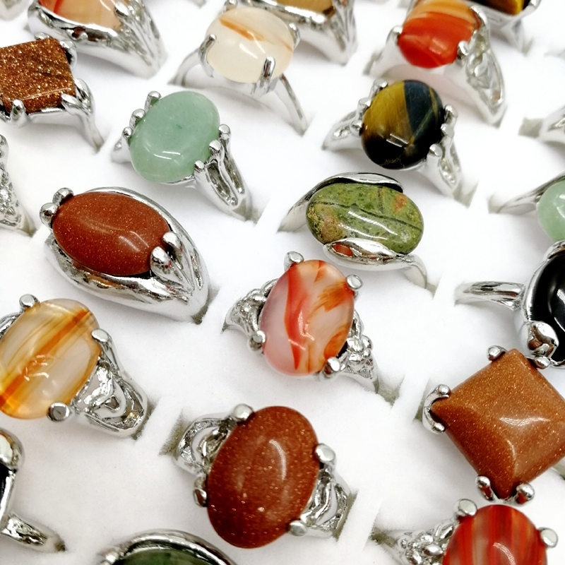 

Fashion 50Pieces/lot Natural gem stone Rings band Mix Style Designs fit Women's and men's wedding beautiful Tangible benefits charm Jewelry Gifts