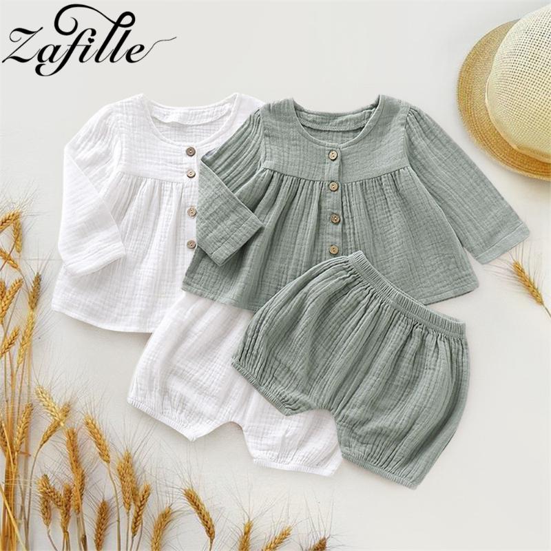 

ZAFILLE Solid Summer Suits Cotton Newborn Infant Baby Girls Clothes Long Sleeve Toddler Outfits Sets 2020 New Girls Soft Suits, Green