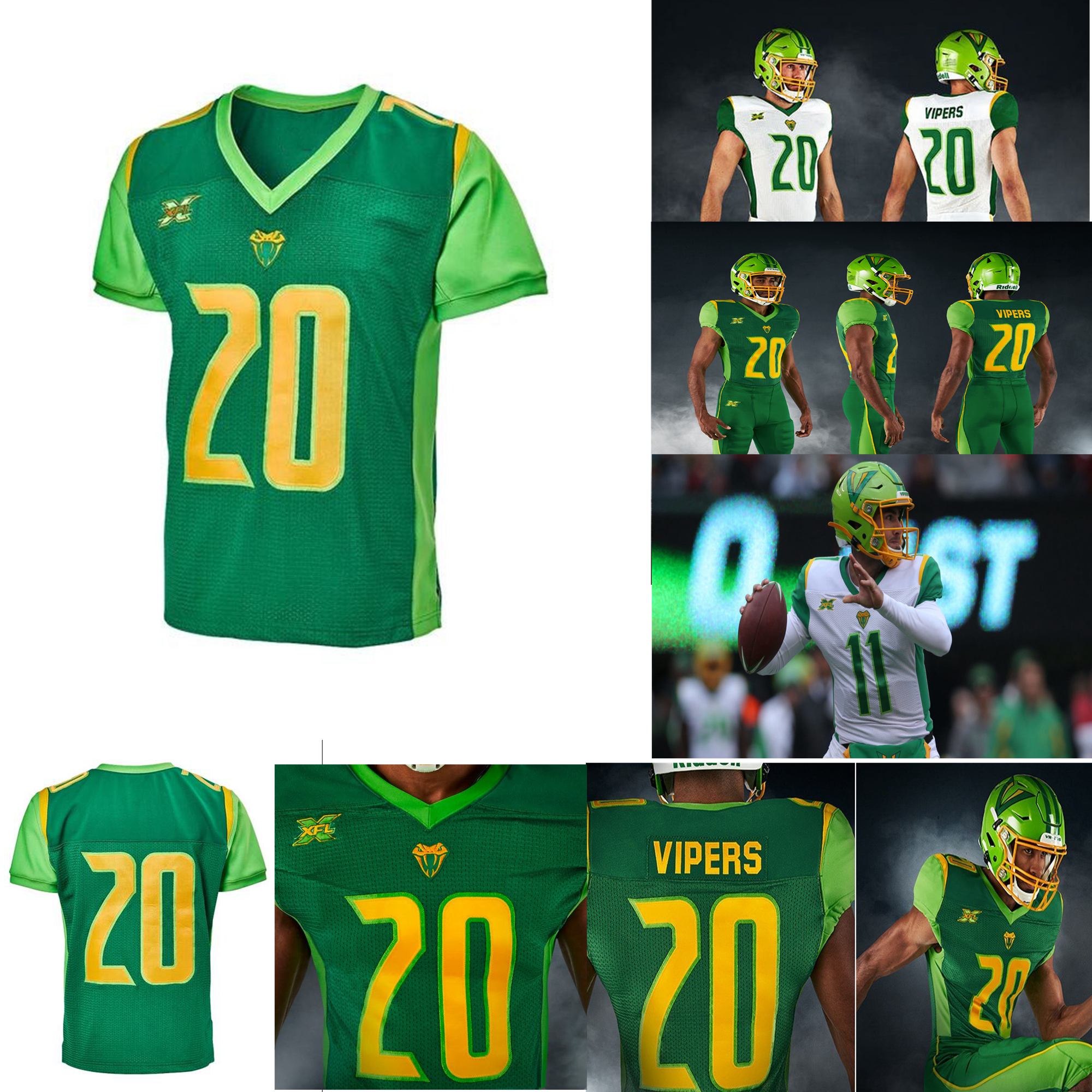 

2020 Vipers Jerseys I. Williams Jersey DeAndre Goolsby Titus O'Neil Matthew Wright Corey Moore Green XFL Football Jerseys Custom Stitched, Mens green