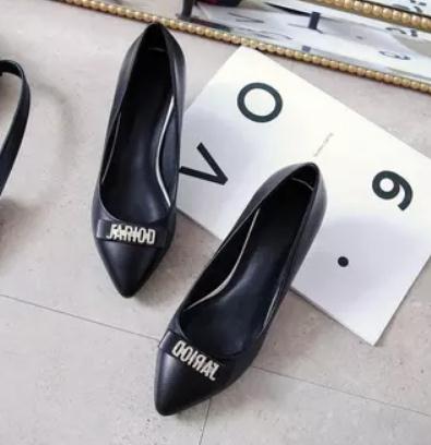 

2019 Women's shoes in Spring and Autumn with New style Middle heel fine heel pointed end @44, Black
