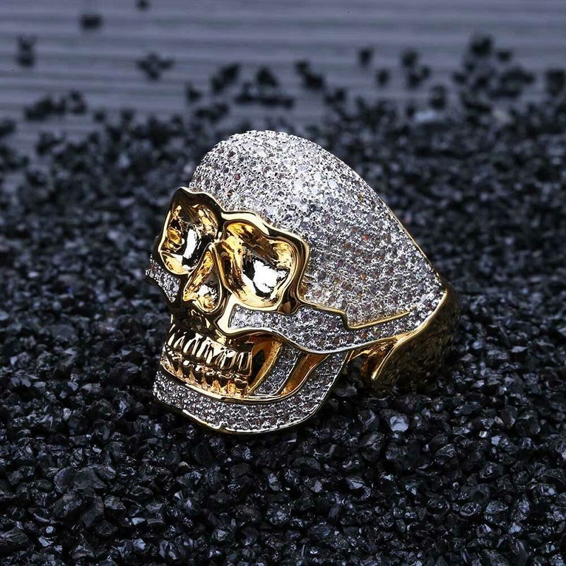 

iced out rings for men hip hop luxury designer mens bling diamond gold skull ring 18k gold plated skeleton rapper Ring jewelry love gift