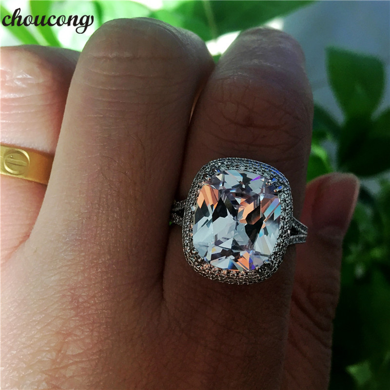 

choucong Luxury Big Cz Ring 925 sterling Silver Cushion cut 8ct Diamond Engagement Wedding Band Rings For Women Men Jewelry