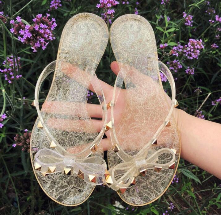 

2018 Fashion STUD JELLY FLIP FLOPS FLAT SANDALS luxury designer runway celeb fashion women free shipping, Black