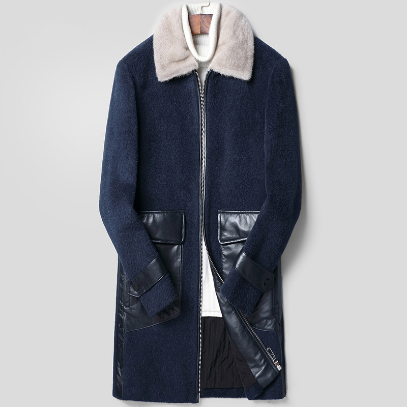 

Real Wool Coat Winter Jacket Men Real Collar Woolen Coat Men Clothes 2019 Casual Long Windbreaker Erkek Mont LSY088363, Black