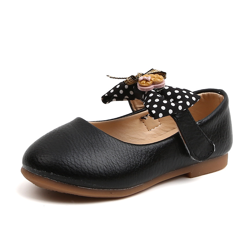 

Baby Girl Shoes Kids Leather Shoes For Little Toddlers Girls Children Flats Bow-knot With Heart Buckle Princess Black Party Flat, White