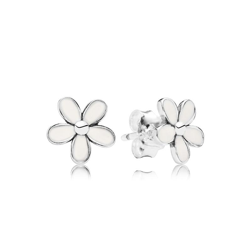 

White enamel Daisy Stud Earring Original Box set Jewelry for Pandora 925 Sterling Silver flowers Earrings for Women Girls