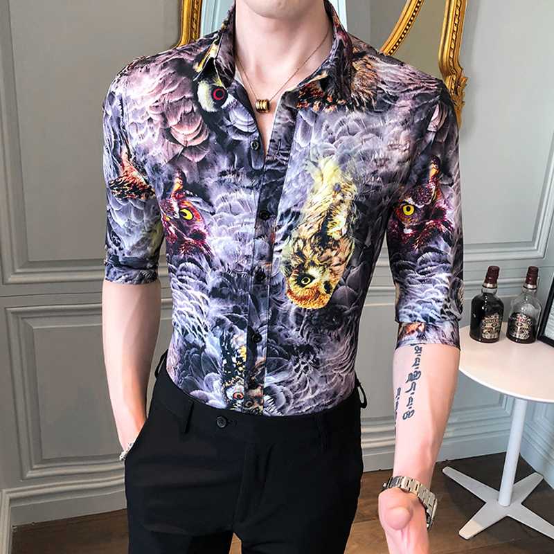 

Fashion 2020 Summer Men Animal Print Shirt Half Sleeve All Match Slim Fit Mens Casual Shirts Streetwear Club Tuxedo Blouse Men, As the photo show