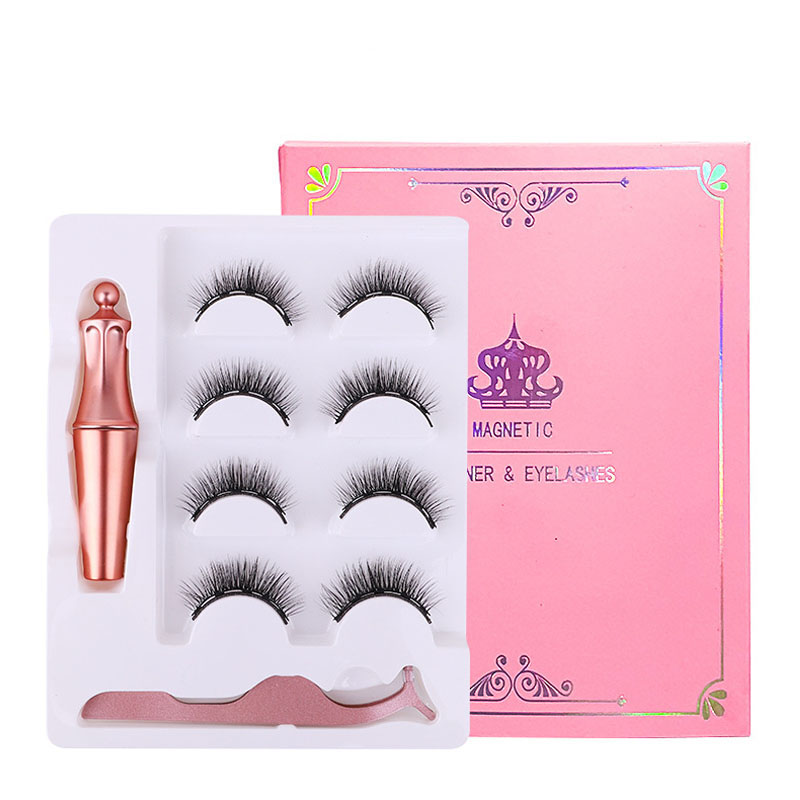 

4 Pairs Set 3D Magnetic Eyelashes Eyeliner and Eyelashes Kit With Reusable No Glue Faux Mink 5 Magnets False Lashes