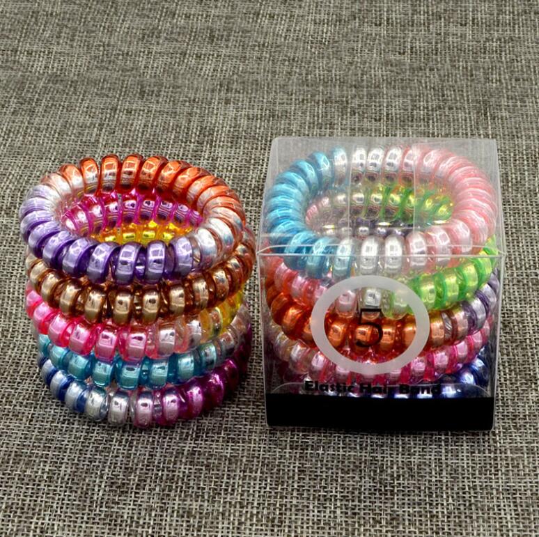 

Plastic Hair Ties Spiral No Crease and Colorful Phone Cord Hair Tie Traceless Spiral Hair Ties for Women and Girls 5pcs/set