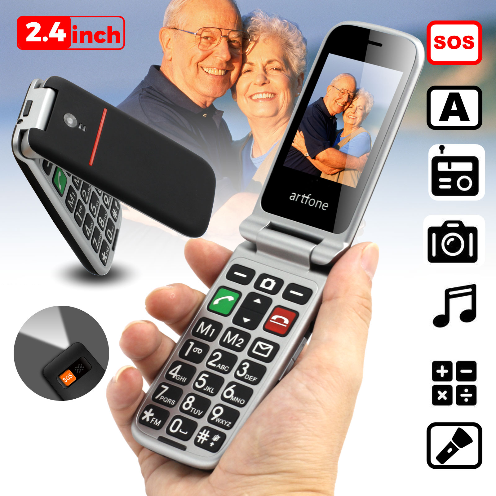 

Senior Clamshell Flip Elder Cell Phone Good Old Phone Big Button Easy Big Battery Loud Speaker SOS Side Button, Black