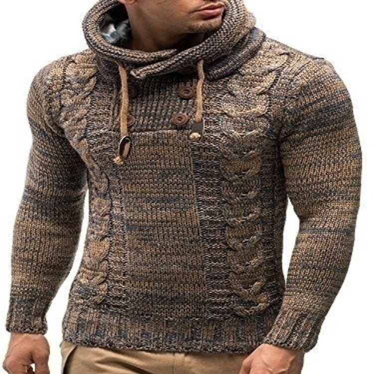 

men's spring two tone Sweater Pullover Men Knitting Hoodie Long Sleeve Luxury Cable Sweatshirt Knitwear Winter Clothes, Dark gray