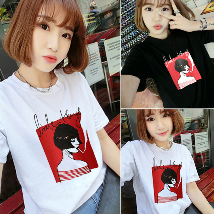 

Fashion Cotton T-shirt Woman Harajuku Aesthetics Tshirt Print Short Sleeve Tops & Tees Fashion Casual Couple T Shirt Ladies Half-sleeved