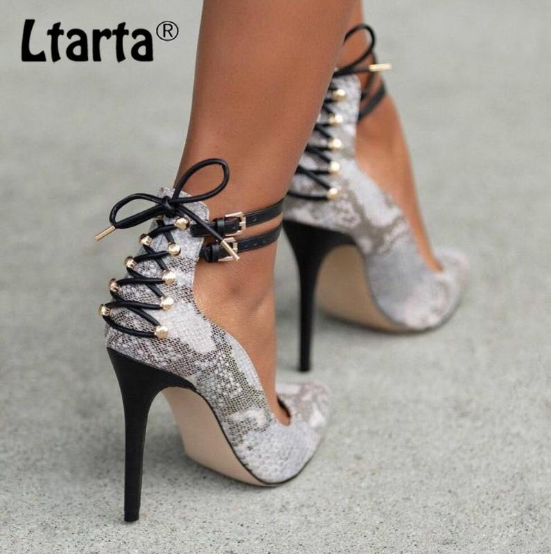 

LTARTA 12cm Sexy Sliver Women sandals pumps 2020 New Rivet Strap Roman Wind Comfortable High Heel Single Shoes -198-36, White