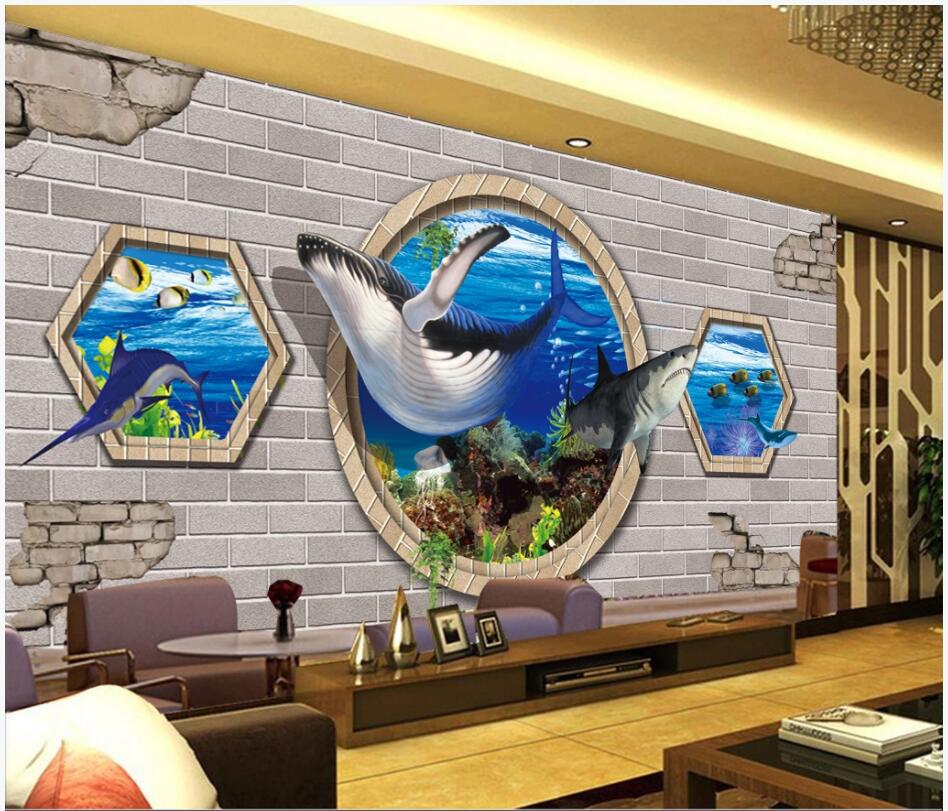 

WDBH 3d wallpaer custom photo Underwater world dolphins and fish background 3d wall murals wallpaper for walls 3 d room home decor, Non-woven wallpaper