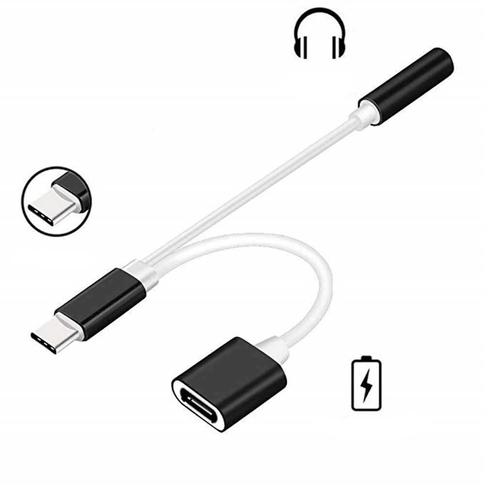 

2 in 1 Audio Adapter Type-c 2 to 3.5mm Aux Headphone Jack, Black