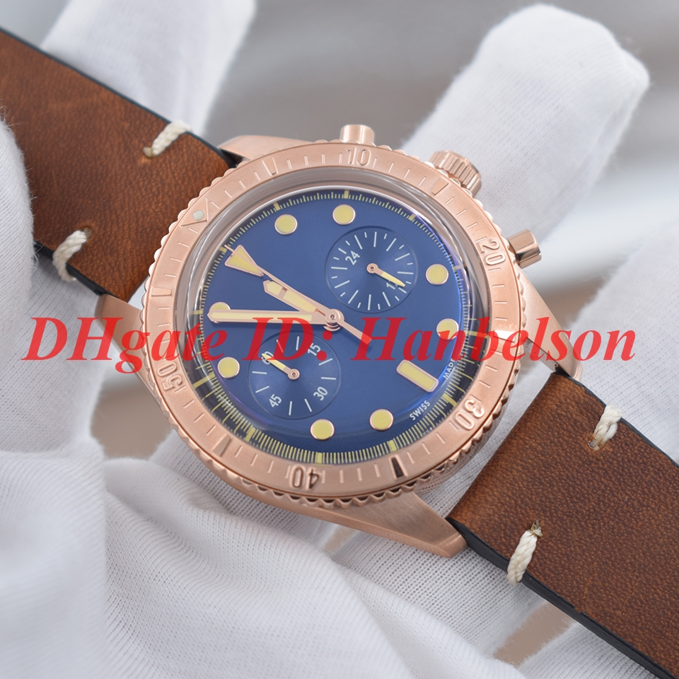 

New men watch watProtruding glass mirror Quartz VK movement Rose gold stainless steel case rotatable bezel Blue dial Brown leather strap, Silver case with black dial