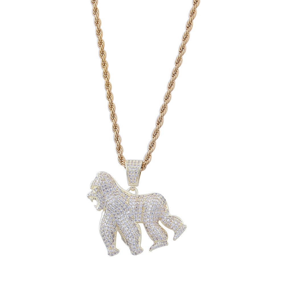 

Hip Hop 14K Gold Plated Gorilla Pendant Necklace Iced Out All Zircon Brass Gold Silver Plated Charm Animal Necklace for Men Women