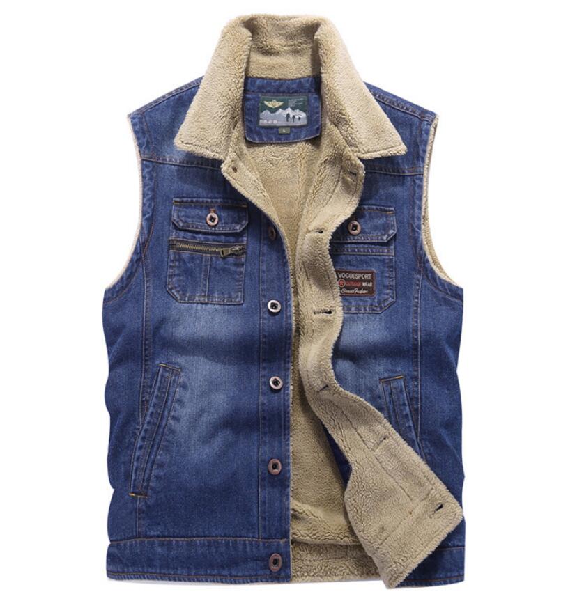 

Mens Winter Cowboy Denim Jacket Waistcoat Bomber Wool Warm Vintage Coat Vest American Legend Bomber Wool Warm Vintage Coat, Light blue