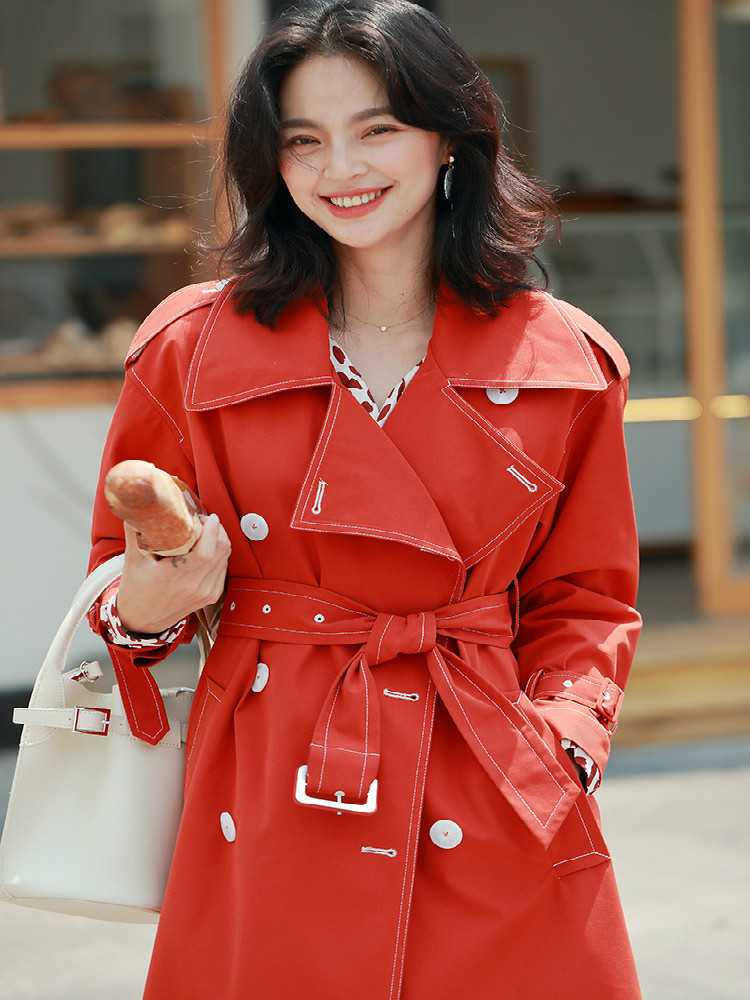 

LaMaxPa Casual Midi Windcheater Warme Winter Instagram Fashion Streetwear Vogue Slim Trench Elegant Coats For Women Clothing 201, Red