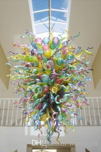 Modern Hanging Pendant Lamp Villa Art Decoaration Elegant Colorful Style Hand Blown Murano Glass Crystal Chandelier-image-525059699