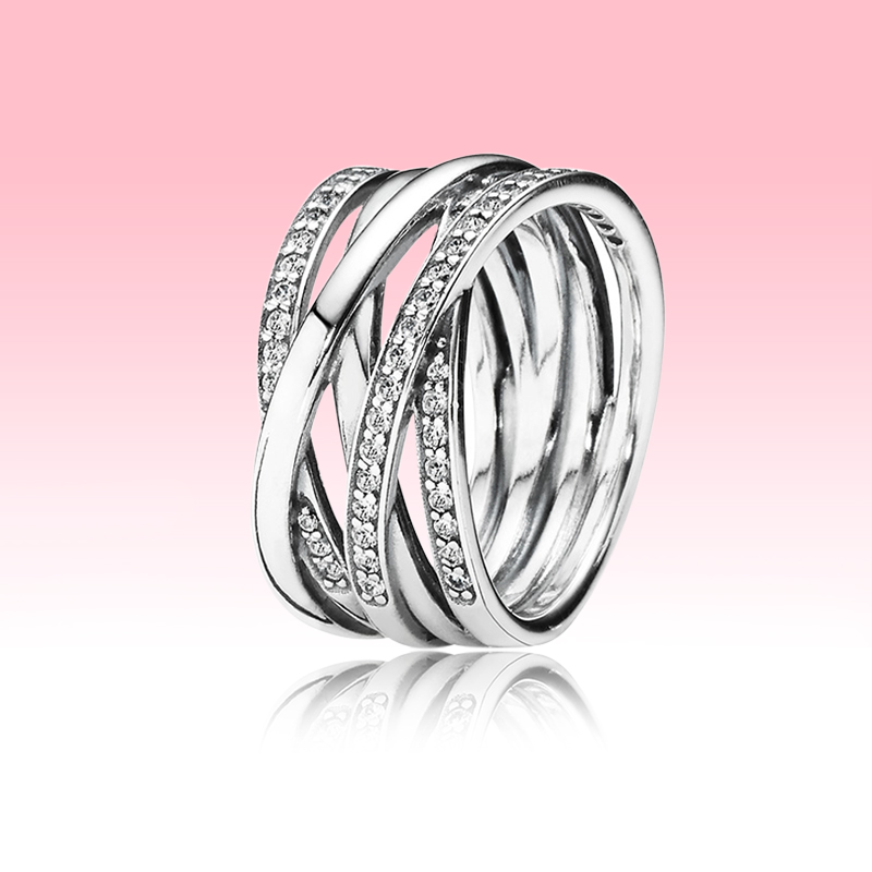 

Sparkling Polished Lines Ring High quality Summer Jewelry for Pandora 925 Sterling Silver Women Wedding Rings with Original box set