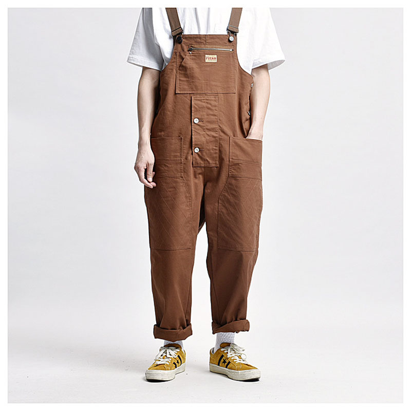 

Male Japan Harajuku Streetwear Hip Hop Jumpsuit Bib Trousers Overalls Men Women Couple Loose Casual Wide Leg Cargo Pants, Black